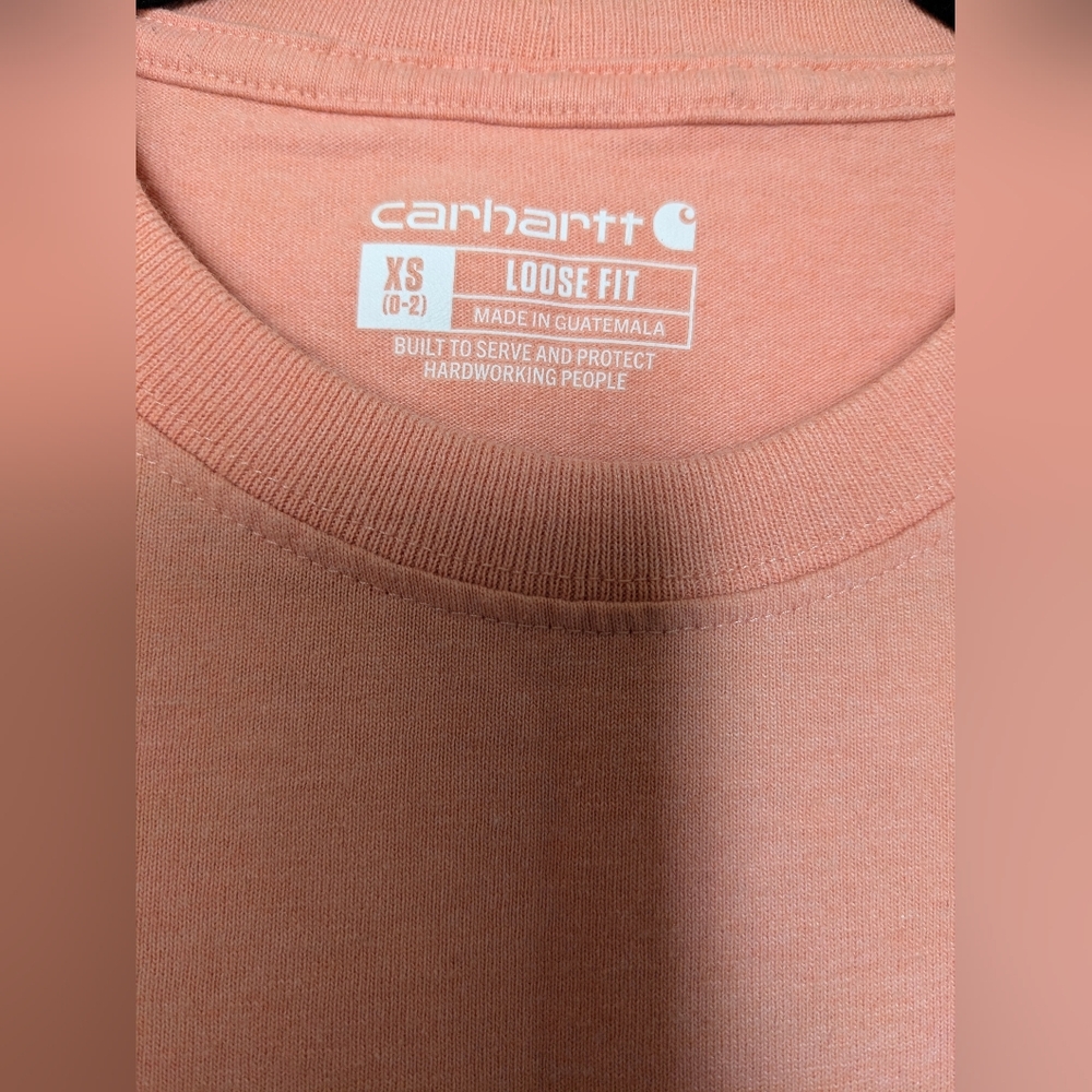 Carhartt T-shirt Loose Fit Cotton Coral Peach Pocket (Size XS) - Picture 3 of 10